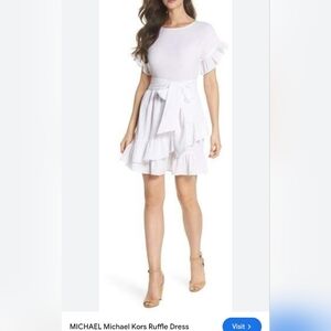 Michael KorsWhite Ruffle Mini Dress